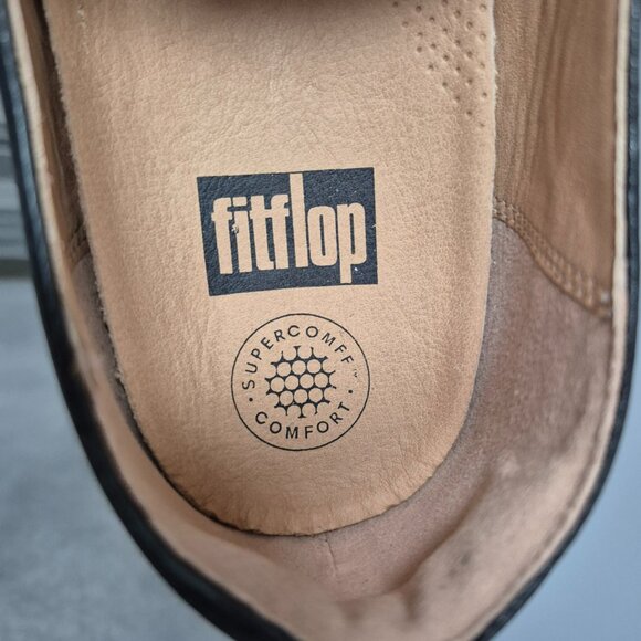 8.5 Fitflop Black Leather Fringed Kiltie Loafers - Picture 6 of 9